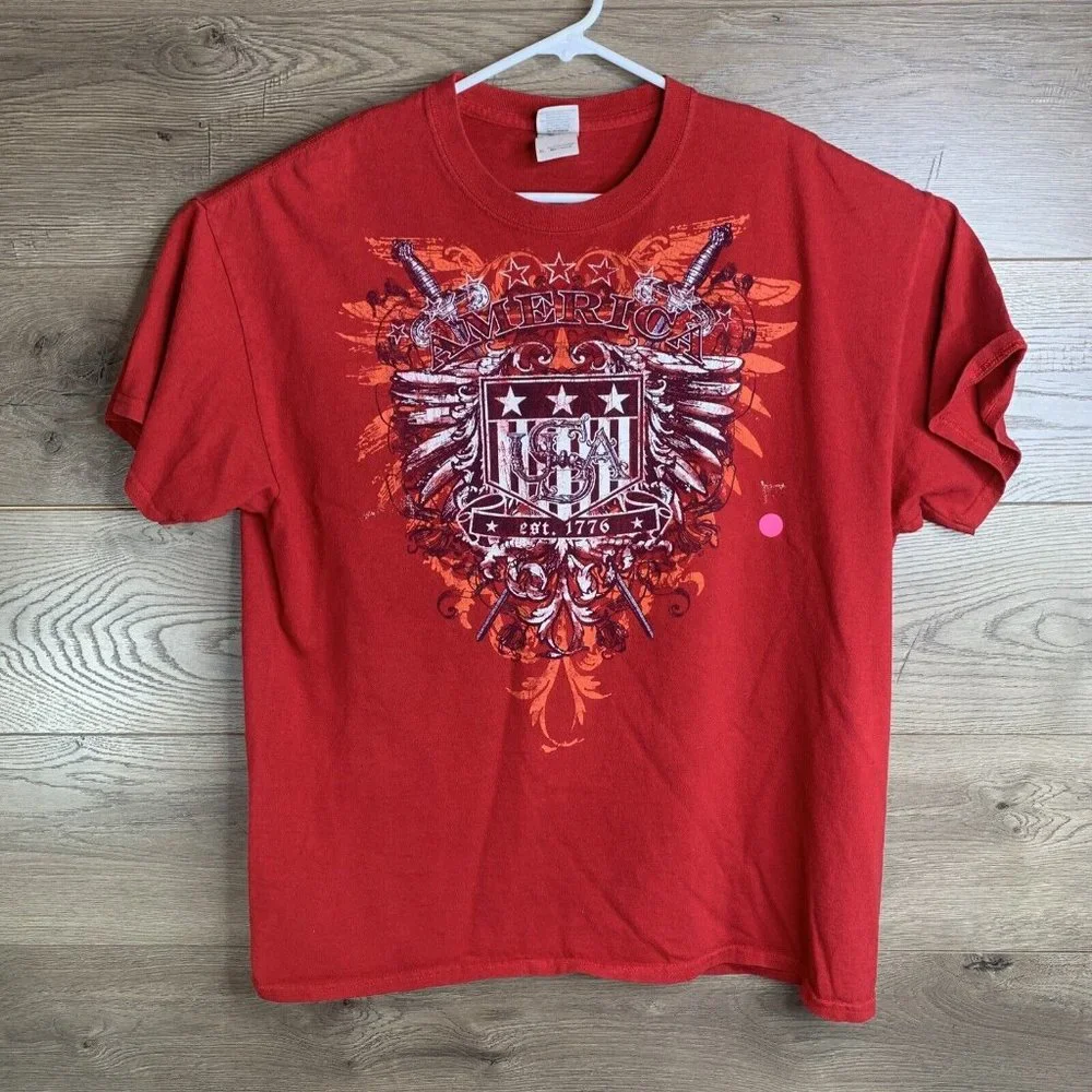 GILDAN Short Sleeve Mens XL America Coat of Arms Design Red - Picture 2 of 7